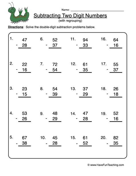 subtraction with regrouping worksheets|2 Digit Subtraction Worksheets .